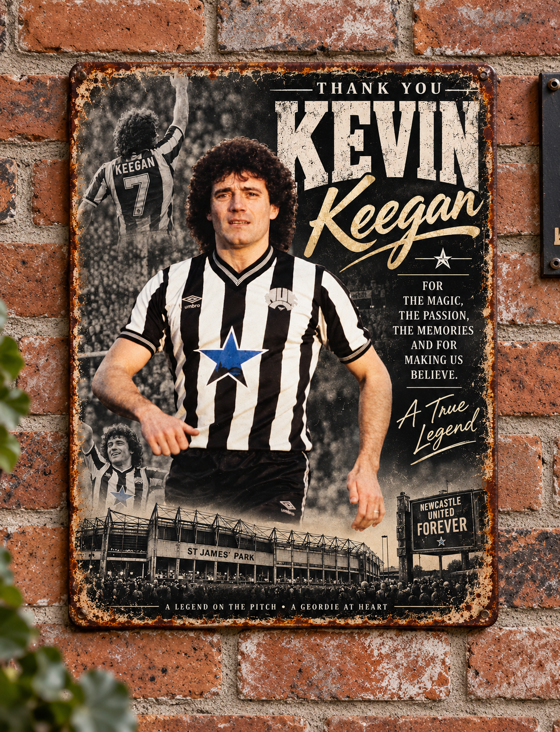kevin keegan NUFC Newcastle united vintage looking sign 20x15cm