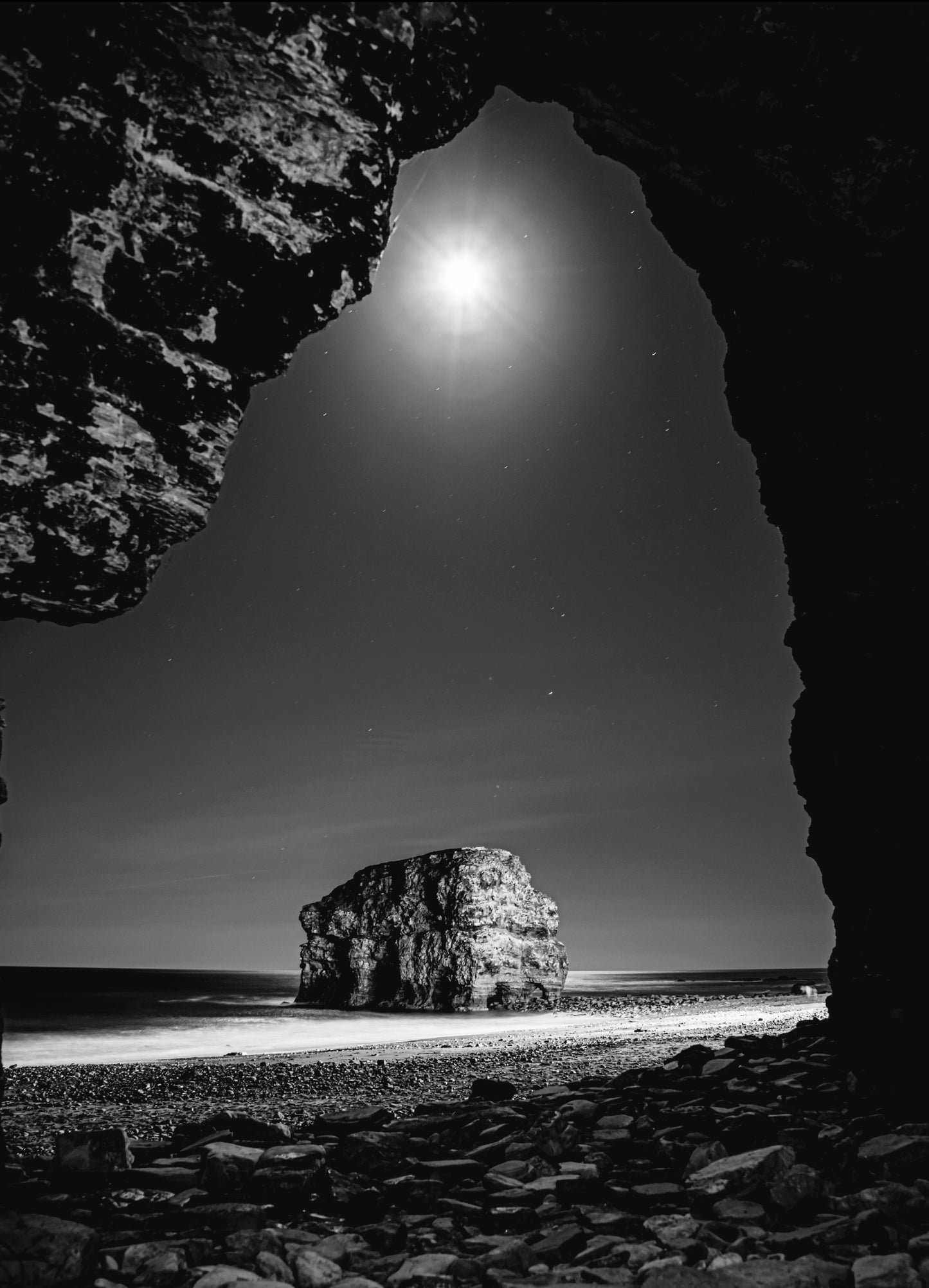 #002 Marsden rock moonrise, South shields photography