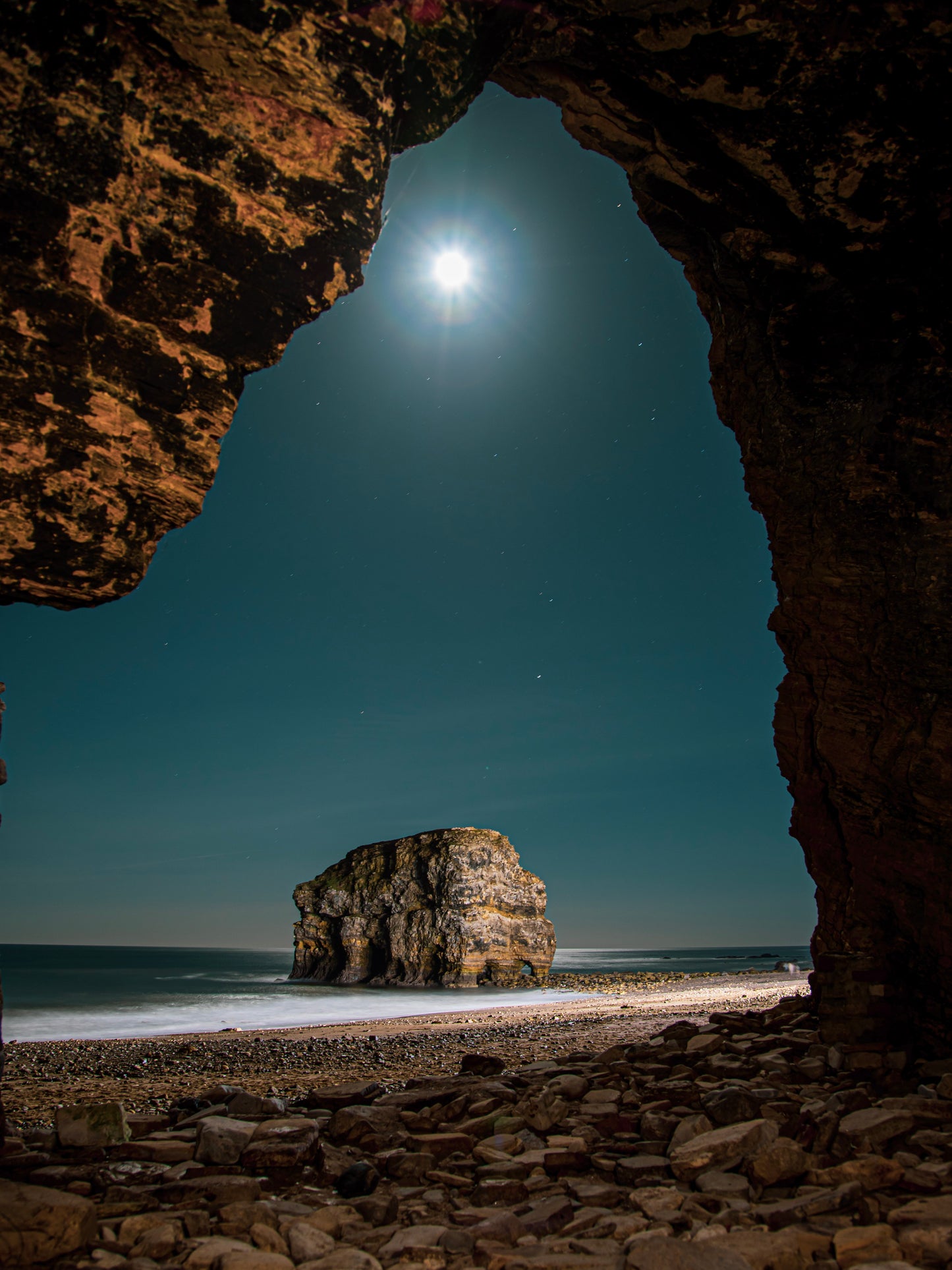 #002 Marsden rock moonrise, South shields photography