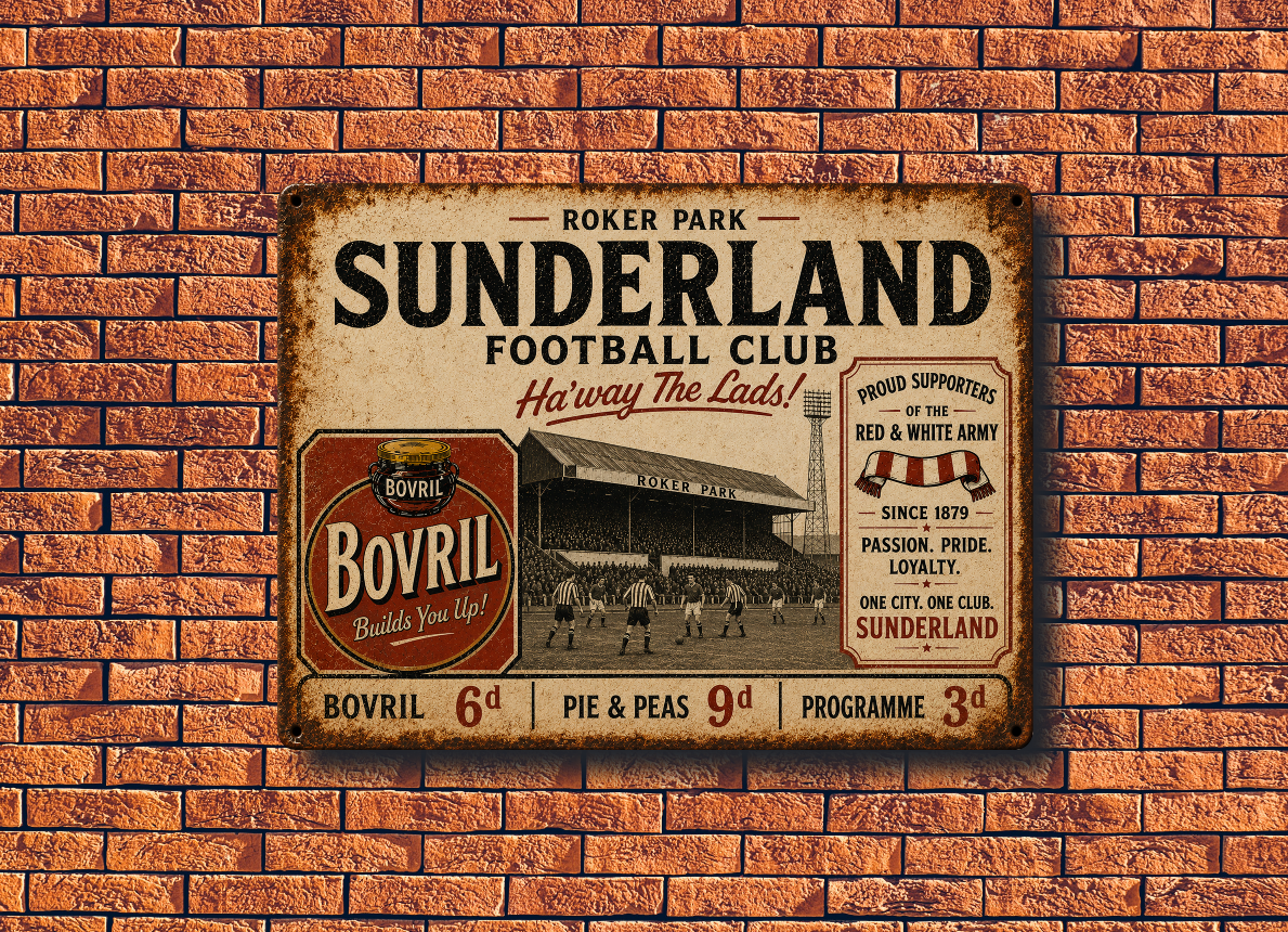 Sunderland Roker park metal vintage looking wall sign
