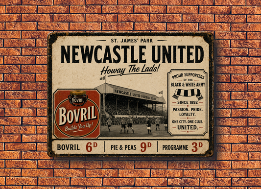 Newcastle united football club vintage looking metal wall sign
